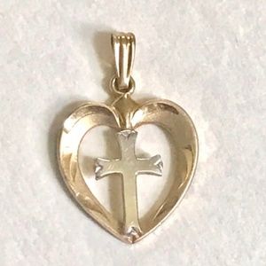 14k Gold-Filled and Sterling Silver Cross Inside Heart Pendant